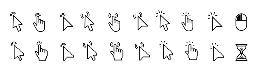 Fototapete - mouse cursor icon set with arrows, hand pointers, click effects, and loading symbols. perfect for ui