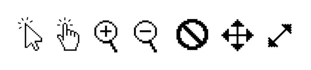 Fototapete - pixel pointer cursor сomputer mouse icon set. pixel clicking cursor, pointing hand clicks icons. col