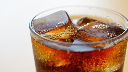 Aufkleber - A glass of cola with ice cubes and bubbles on the surface.