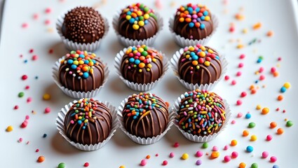 Aufkleber - A tray of chocolate truffles with sprinkles on top.
