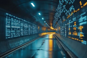 Poster - Tunnel Road with Metal Wall and Light