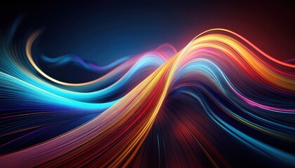 Poster - Dynamic light waves dance in abstract art virtual space digital artwork colorful environment visual perspective modern aesthetic