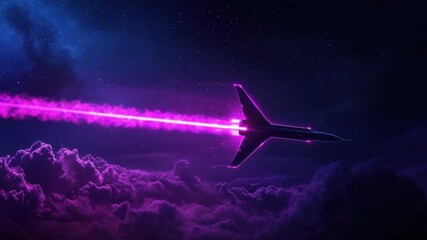 Poster - Futuristic Jet Traveling Through Colorful Galaxy with Vibrant Nebula and Clouds in Space