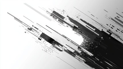 Poster - Abstract background with broken digital signals and grayscale glitch