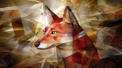 Poster - Abstract geometric portrait of red wild animal in warm golden lighting