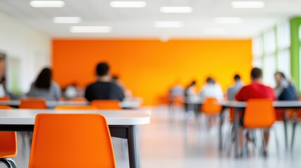 Poster - Students studying in a blurred modern orange classroom