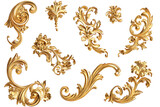 Collection of golden baroque style floral ornaments on a transparent background design elements