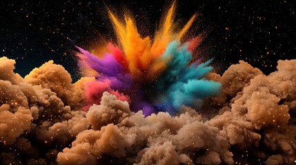 Poster - Captured motion of color explosion, bright particles in a radial spread