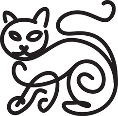 Wall Mural - abstract continuous line art of a black cat in profile view isolated on white background showcasing 