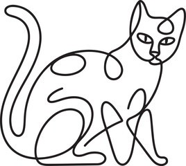 Wall Mural - minimalist abstract black cat drawn in continuous line art style with a side profile view isolated o