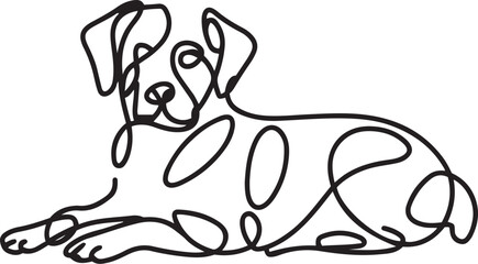 Wall Mural - cute dog resting illustration in black and white drawn with a continuous line art style simple and m