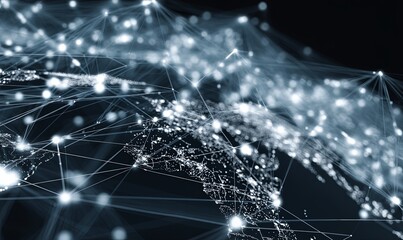 Poster - Global network connectivity illustrated through luminous lines and points