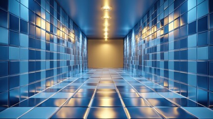 Leinwandbilder - Digital abstract with light and dark blue squares forming layered pattern