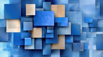 Leinwandbilder - Digital abstract with light and dark blue squares forming layered pattern