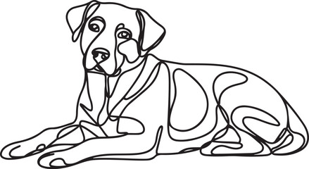 Wall Mural - floppy eared dog in a relaxed pose drawn in black continuous line art isolated on white modern minim