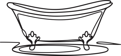 Wall Mural - simple and clean black line art of a vintage clawfoot bathtub drawn in continuous line style on whit