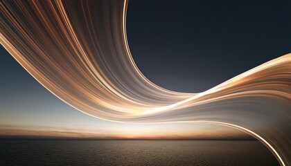 Poster - Dynamic light trails over ocean horizon at sunset abstract photography serene environment aerial view visual concept