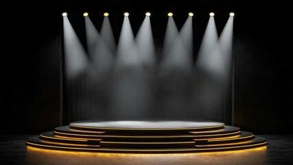 Poster - Empty Stage with Spotlight and Dramatic Lighting for Performances or Events in Dark Background