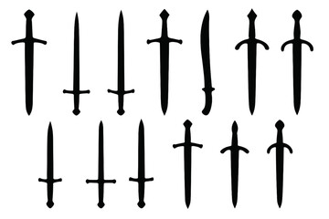 Aufkleber - Various sword silhouettes arranged in different styles and shapes for design and illustration purposes