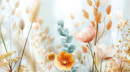 Poster - Gentle flower pattern in soft pastel palette, perfect for spring backgrounds