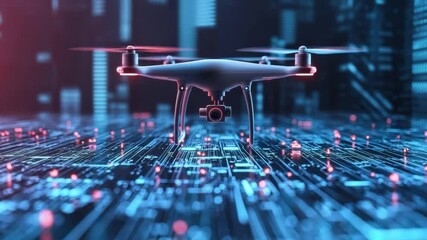 Poster - Modern Drone Technology in Futuristic Cityscape with Digital Network Background