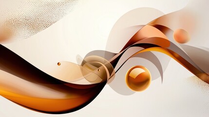 Poster - Minimal swirl design of brown and gold dots flowing over a white backdrop