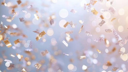 Poster - Falling golden and purple abstract glitter confetti sparkling, generating vibrant glamour party mood with festive festiveness bokeh background shimmer