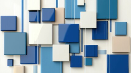 Leinwandbilder - Modern background of blue square shapes arranged randomly on white
