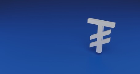 Poster - Isolated realistic white tugrik symbol with shadow. Located on the right side of the scene. 3d illustration on transparent background