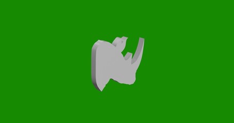 Poster - Isolated realistic white rhinoceros head symbol front view with shadow. 3d illustration on green chroma key background