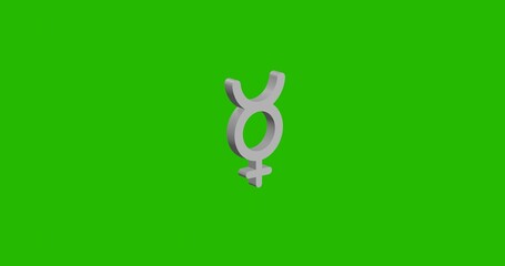 Poster - Isolated realistic white astrological mercury symbol front view with shadow. 3d illustration on green chroma key background