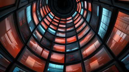 Poster - Abstract Futuristic Technology Data Center with Red and Blue Screens