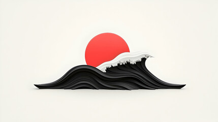 Poster - Abstract Minimalist Wave and Sun Illustration