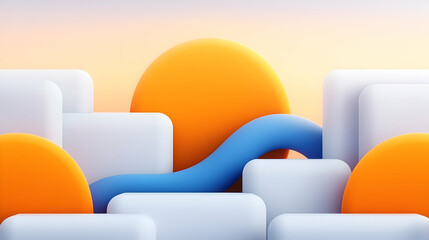 Poster - Abstract Pixel Art: Blue and Orange Geometric Shapes on White Background