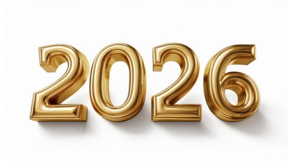 Poster - gold 2026 3d numbers on white background for new year graphics, print design, website banners, and digital branding illustrations


