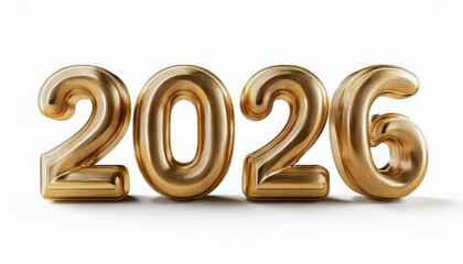 Poster - gold 2026 3d numbers on white background for new year graphics, print design, website banners, and digital branding illustrations

