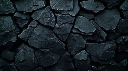 Fototapete - Black and white photo of a rock wall with a lot of cracks and holes. The photo has a moody and rugged feel to it
