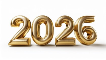 Poster - gold 2026 3d numbers on white background for new year graphics, print design, website banners, and digital branding illustrations

