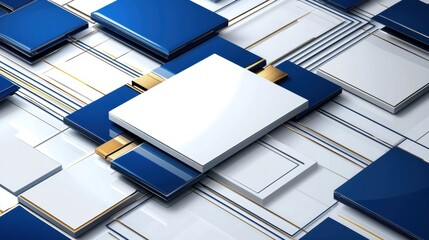 Poster - Simple tech-style background with blue blocks on bright white surface