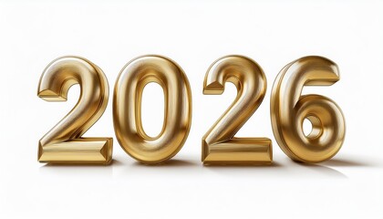 Poster - gold 2026 3d numbers on white background for new year graphics, print design, website banners, and digital branding illustrations

