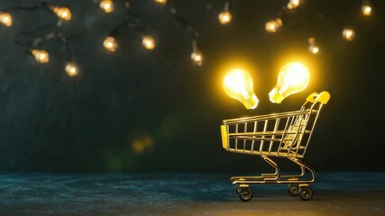 Poster - Creative Concept of Shopping Cart with Light Bulbs on Dark Background for Ideas and Innovation