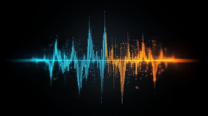 Aufkleber - Blue and orange wave of sound is displayed on a black background. The blue and orange colors create a sense of contrast and energy, while the black background emphasizes the waves and their movement