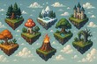 © spyrakot - Isometric Fantasy Islands with Castles, Forests, and Volcano for Game Design and Art Projects