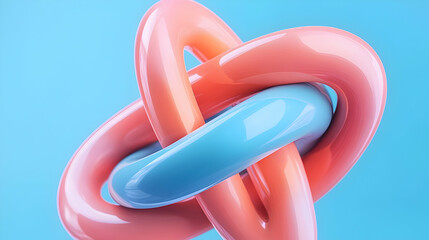 Fototapete - Abstract Atom Model: Interconnected Pink and Blue Loops on Light Blue Background