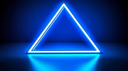 Poster - Blue triangle with neon lights shining on it. The blue color of the triangle and the neon lights give a cool and futuristic vibe to the image