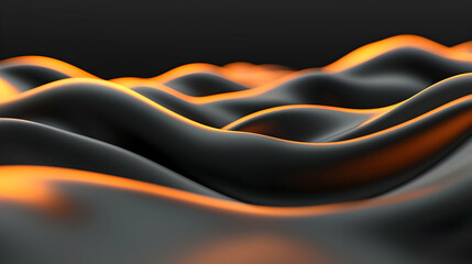 Fototapete - Abstract Dark Waves with Orange Glowing Particles