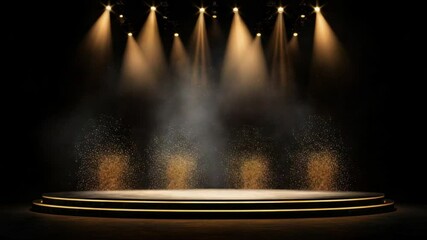 Poster - Dramatic Stage Lighting with Spotlights Illuminating Empty Round Platform in a Dark Atmosphere