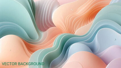 Poster - abstract background showcasing soft, flowing organic shapes in pastel tones of peach, mint, and lavender.