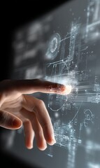 Poster - Touching a futuristic interface in a digital technology setting