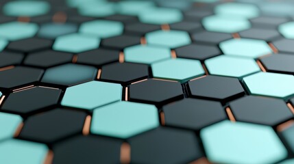 Leinwandbilder - Close up of a pattern of hexagons in black and blue. The blue hexagons are slightly larger than the black ones. The pattern is made up of many small hexagons, creating a sense of depth